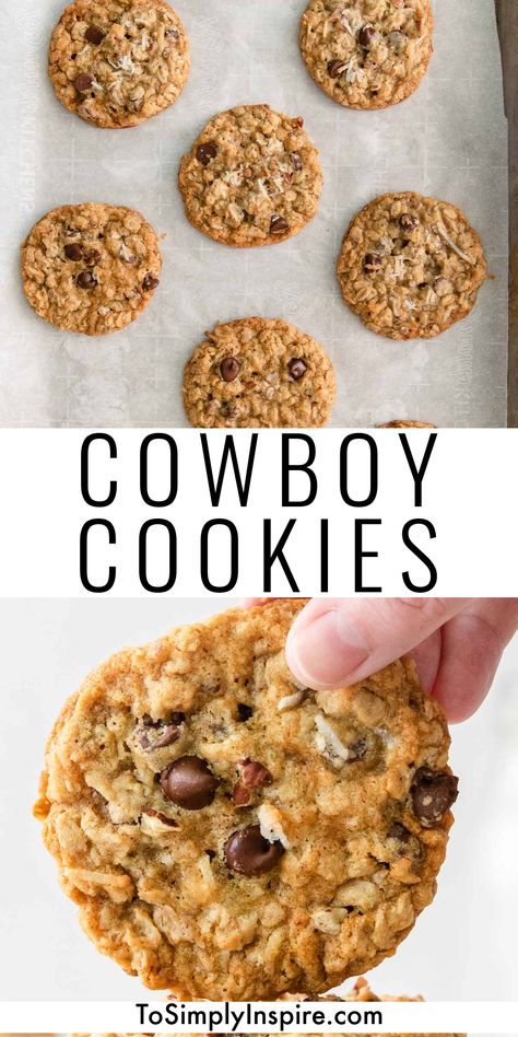 Cowboy Cookie Recipe, Oats Chocolate, Cowboy Cookies, Coconut Chocolate, Crinkle Cookies, Easy Cookie Recipes, Homemade Cookies, Simple Recipes, Oatmeal Cookies