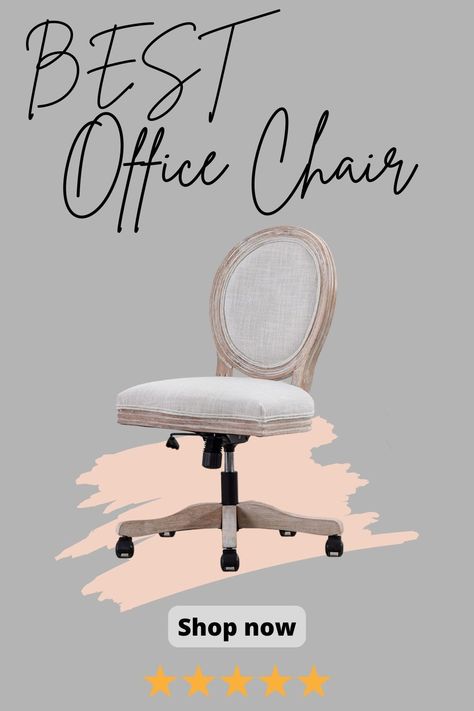 Vintage Linen Office Chair, Adjustable Height Swivel Task Chair with Wood Frame Armless Desk Chair with Wheels Upholstered Round Back Vanity Chair for Home Office Study Room, Beige Office Study Room, Feminine Office, Adjustable Office Chair, Home Office Study, Leather Chairs, Vanity Chair, Office Desk Chair, Vintage Linen, Bedroom Chair