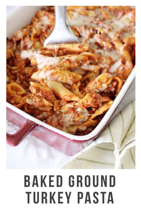 Baked Ground Turkey Pasta with Great Midwest Flavored Cheese [#AD] Ground Turkey Pasta Meal Prep, Ground Turkey Baked Pasta, One Pan Ground Turkey Pasta, Turkey Taco Pasta Bake, Turkey Pasta Casserole Recipes, Baked Penne Pasta Recipes, Ground Turkey Pasta Recipes, Dairy Free Pasta Recipes, Ground Turkey Pasta