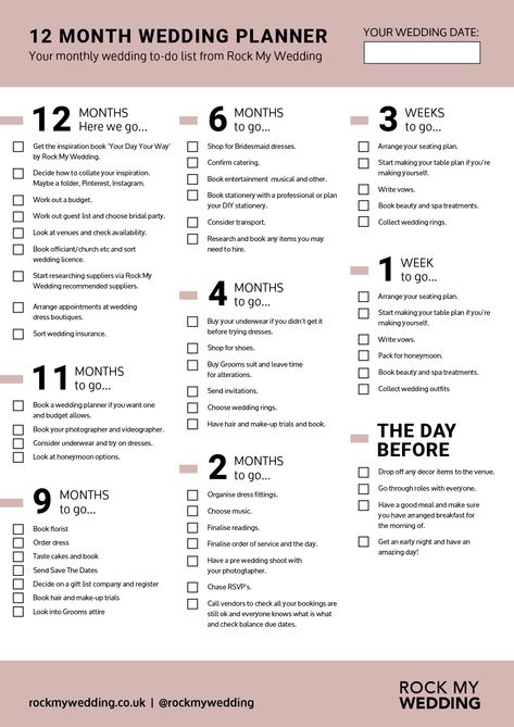 12 Month Wedding Checklist For Planning Your Wedding Day Wedding Planning Schedule Timeline, Bridal List Wedding Planning, Budget Wedding Ideas Uk, Wedding List Checklist Planners, Engagement List To Do, Planning A Wedding Timeline, Wedding Planner Book Ideas, Wedding Day Planner, Wedding List Checklist Things To Do