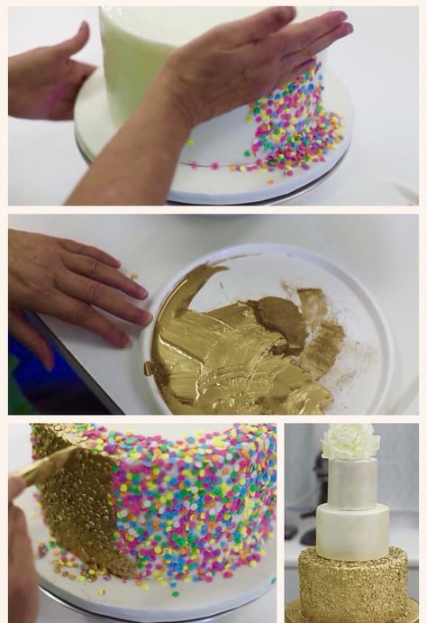 Sequin cake tutorial Sequin Cake, Metallic Cake, Fondant Cake Designs, Silhouette Cake, Cake Hacks, Christmas Cake Designs, Cake Decorating Videos, Cake Business, Cake Icing