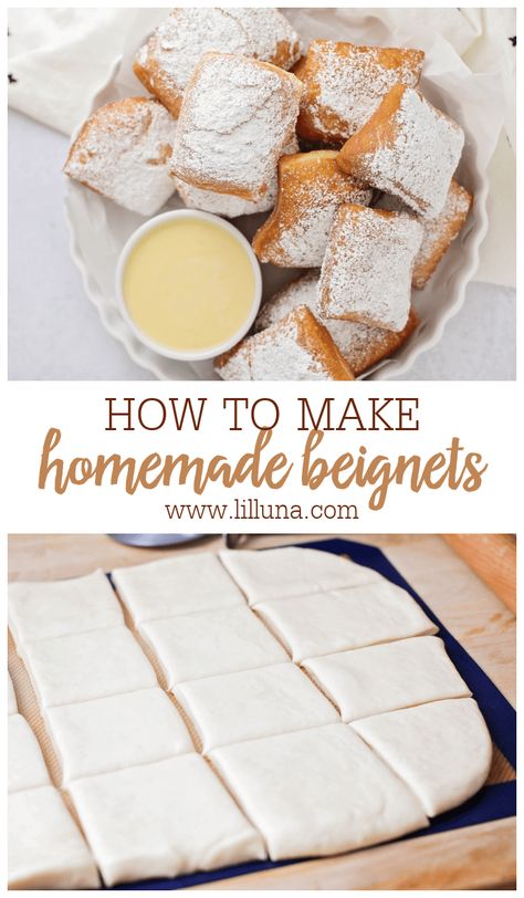 Classic Beignets are pillowy, New Orleans-style fried dough. Enjoy these soft donuts sprinkled with powdered sugar or dipped in a sauce! #beignets #classicbeignets #doughnuts #dessert #breakfast Beignets Recipe Easy, Beignet Recipe, Sweet Bakes, Dessert Breakfast, Fried Dough, Homemade Donuts, Fun Baking Recipes, Donut Recipes, Bread Recipes Homemade