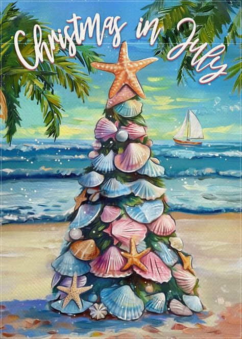 PRICES MAY VARY. Produced in Premium Quality: The Christmas in summer garden flags with sea, ocean, Christmas tree, starfish, shell, sailboat patterns are printed in premium colorfast permanent dye to create colorful, vibrant, bright designs from creative, original artwork Durable Vertical Flag: July flag is weatherproof and non-fray durability, Covido home garden's durable indoor, outdoor art flags and banners are made of machine washable polyester burlap material, fade resistant to keep them f Christmas In July Wallpaper, Tropical Christmas Decorations, Tropical Xmas, Christmas In July Decorations, Ocean Christmas, Christmas Plays, July Garden, Beach Christmas Decorations, Hawaii Christmas