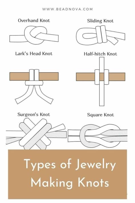 Free Jewelry Making Projects, Knots Jewelry, Leather Cord Jewelry, Types Of Knots, Leather Jewelry Making, Half Hitch Knot, Nature Craft, Overhand Knot, Types Of Jewelry