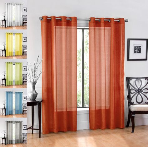 Sheer Curtain Panels : $4.95 + Free S/H (reg. $14.99)  http://www.mybargainbuddy.com/sheer-curtain-panels-4-95-free-sh Rust Curtains, Measuring Curtains, Bedroom Drapes, Window Sheers, Grommet Panels, Sheer Curtain Panels, Elegant Home Decor, Grommet Curtains, Sheer Curtain