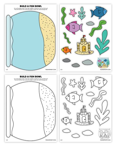 build a fish bowl craft Handprint Fish Crafts For Toddlers, Sea Themed Crafts For Kids, Easy Craft For Preschool, Preschool Paper Activities, Fish Toddler Crafts, Preschool Crafts Printables, Fish Activity For Preschool, Summer Crafts For Kindergarteners, Pirate Crafts Preschool Art Projects