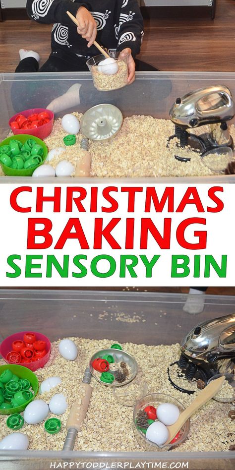 Christmas Baking Sensory Bin – HAPPY TODDLER PLAYTIME #christmasactivities #kidsactivities #toddleractivities Reggio Christmas, Winter Sensory Bin, Winter Sensory, Christmas Sensory, Christmas Activities For Toddlers, Christmas Preschool, Sensory Tubs, Peppermint Christmas, Christmas Week