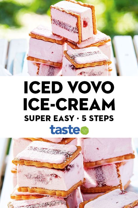 Iced Vovo, Icecream Sandwich, Australian Food, Australia Day, Ice Cream Sandwich, Cream Recipes, Ice Cream Recipes, Treat Recipe, 4 Ingredients