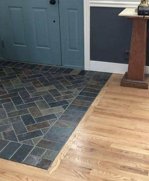 Brick Entryway Floor Front Entry, Entrance Tiles Entryway Front Doors, Entrance Floor Tiles, Entry Into Living Room, Front Entrance Tile, Tiled Entryway, Brick Floors Mudroom, Hall Tiles, Entryway Tile