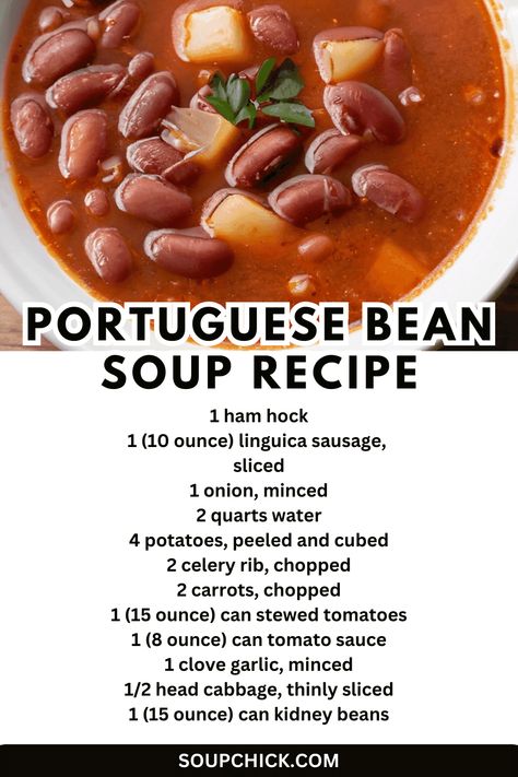 Portuguese Bean Soup Recipe (A Soul-Satisfying Masterpiece) - Soup Chick Portuguese Soup Recipes, Homemade Bean Soup, Portuguese Bean Soup, Portuguese Soup, Homemade Beans, Bean Soup Recipe, Quick And Easy Soup, Bean Soup Recipes, Easy Asian