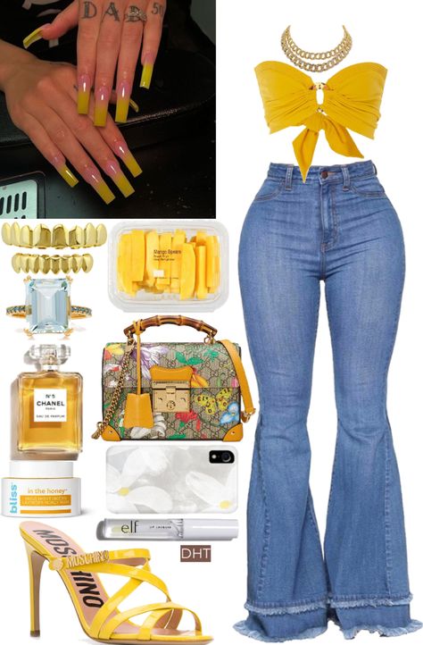 #spring #yellow #blue #lunch. Discover outfit ideas for blue or yellow made with the shoplook outfit maker. How to wear ideas for padlock detail Flora pattern and clear lip gloss - Yellow Shein Outfits, Yellow And Blue Outfits Black Women, Yellow Outfits For Black Women, Blue And Yellow Outfit Ideas Black Women, Light Blue And Yellow Outfit, Yellow Outfit Ideas Black Women, Yellow Themed Outfits, Spring Baddie Outfits Birthday, Yellow Birthday Outfits