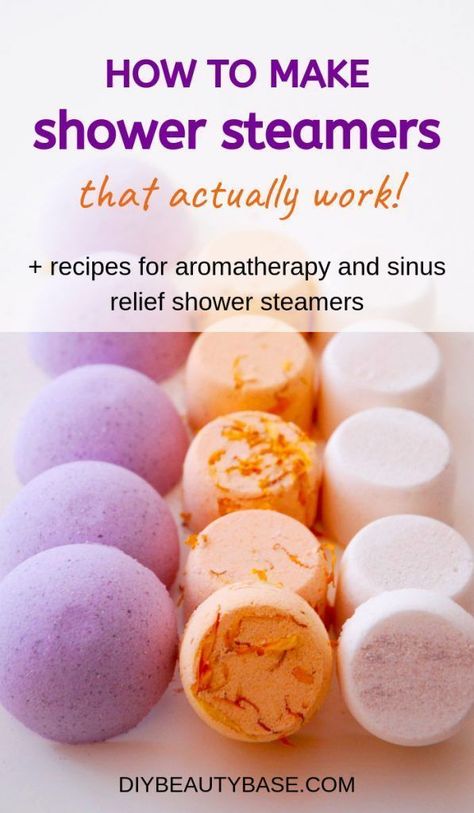 This tutorial shows you how to make DIY shower steamers that are strong enough to provide the benefits their supposed to. It covers both, aromatherapy shower steamer recipe with essential oils and a recipe that will help you clear your sinuses. #showersteamers #showermelts #essentialoilrecipes #essentialoils Shower Steamer Recipe, Shower Steamers Diy, Aromatherapy Diy, Clear Your Sinuses, Joululahjat Diy, Săpunuri Handmade, Sinus Relief, Bombe Recipe, Diy Aromatherapy