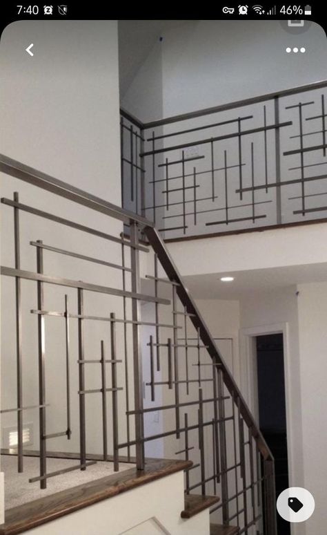 Stair Railing Ideas, Modern Staircase Design, Metal Stair Railing, Wrought Iron Stair Railing, Modern Stair Railing, Modern Railing, Rustic Stairs, Staircase Design Ideas, Stairs Railing