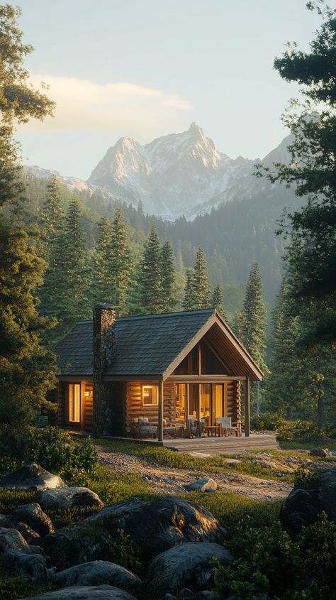 Mountain View Cabin nestled in the tranquil forest Small Mountain Cabin, Rustic Homes, Cabin In The Mountains, Smoky Mountains Cabins, Secluded Cabin, Dense Forest, Little Cabin, Forest House, Mountain Cabin