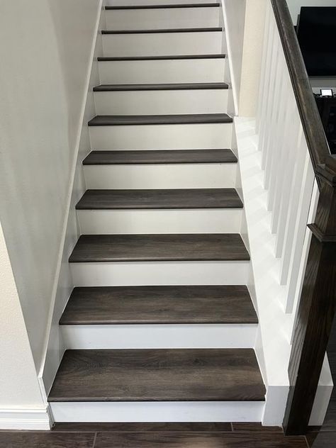 Wood White Stair Risers at Lowes.com Painted Wood Stairs, White Stair Risers, Wood Riser, Stair Riser, Stairs Ideas, Treads And Risers, Tile Stairs, Painted Stairs, Wood Stairs