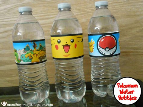 Pokemon Water Bottle Labels Free, Pokemon Water Bottle, Water Bottle Labels Free, Travelling With Kids, Pokémon Party, Printable Water Bottle Labels, Tips For Parents, Pokemon Party, Water Bottle Covers