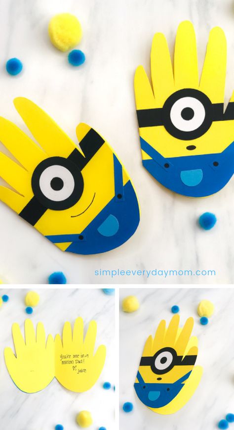 Simple Art Crafts For Preschool, Minion Crafts, Minion Craft, Minion Card, Diy Minions, Fathersday Crafts, Fathers Day Art, Anniversaire Diy, Toddler Art Projects