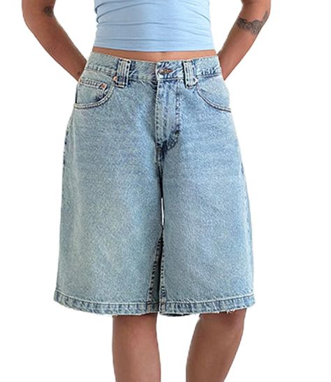 PRICES MAY VARY. Material: Summer blue jean shorts is made from high quality polyester, skin friendly, breathable, lightweight and comfortable to wear. Vintage denim shorts for women, summer barrel shorts, light washed jean shorts, grunge denim shorts. Feature: Keen length, wide leg baggy, zip fly and button closures, non-stretch, low rise denim Bermuda shorts, casual summer short pants, Straight leg jean carpenter shorts, loose baggy jean shorts, wide leg bermuda jorts, denim hot shorts, y2k ba Baggy Jean Shorts Outfit Street Styles, Low Rise Jorts, Long Jean Shorts Outfit, Baggy Shorts Outfit, Thrifting Manifestation, Thrift Manifest, Shorts Grunge, Baggy Denim Shorts, Baggy Jean Shorts