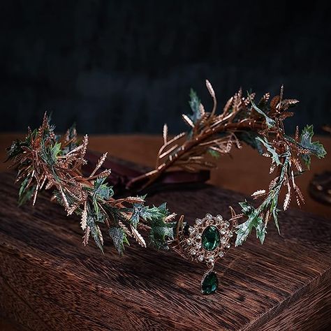 Crown golden cosplay costume dress accessories headband headpiece Elf Flower Crown, Celtic Forest, Medieval Wedding Theme, Elf Crown, Woodland Crown, Fairy Headpiece, Woodland Elf, Pagan Wedding, Fairy Cosplay