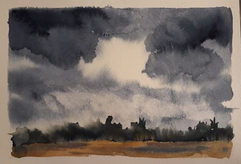 Storm clouds in watercolour by Lesley Hill, UK Rainy Clouds Drawing, How To Paint Storm Clouds, Watercolor Storm Clouds, Storm Clouds Drawing, Storm Cloud Drawing, Storm Clouds Painting, Painting Storm Clouds, Storm Drawing, Storm Watercolor