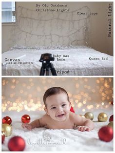 DIY Photo Backdrop with Christmas Lights - 13 Inventive DIY Photo Backdrop Tutorials | GleamItUp Photo Bb, Christmas Baby Pictures, Baby Christmas Photos, Baby Fotografie, Xmas Photos, Christmas Portraits, Foto Tips, Foto Baby, Christmas Photography