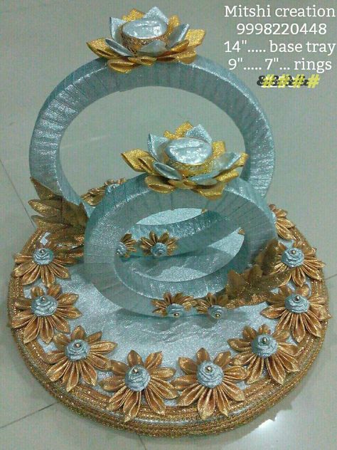 Ring Platter Engagement Handmade, Indian Wedding Invitation Box, Pelli Decoration, Shaadi Vibes, Diy Engagement Ring, Diy Engagement Decorations, Mehndi Decorations, 50th Birthday Party Themes, Wedding Trays