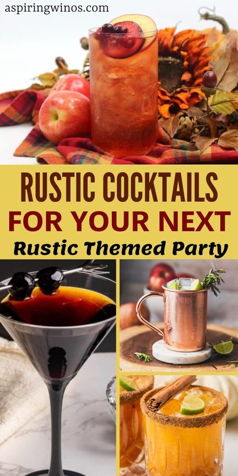 Rustic Cocktails | Rustic Cocktails: Embrace the Rustic Vibes with These Delicious and Unique Recipes | Rustic Cocktails for Weddings | Rustic Cocktails for Rustic Themed Events | Rustic Wedding Cocktail Ideas #Cocktails #Rustic #RusticCocktails #CocktailRecipes #RusticWeddings #RusticEvents Farm Themed Cocktails, Rustic Cocktails, Wedding Cocktail Ideas, Rustic Theme Party, Coctails Recipes, Cocktail Ideas, Wine Education, Western Parties, Wine Travel