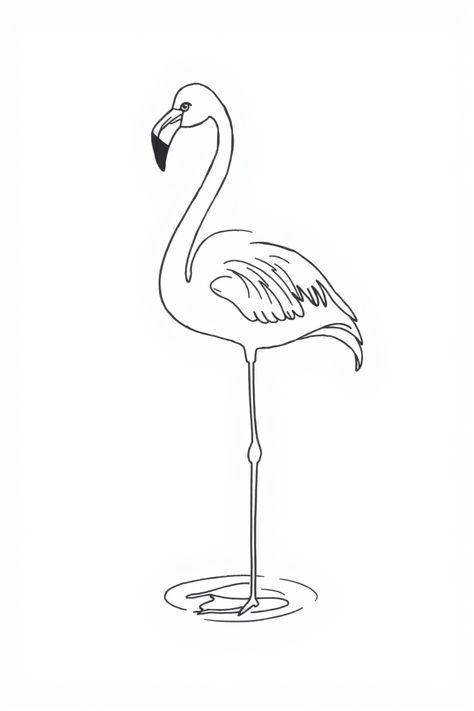 Check Out This Flamingo In A Simple Line Drawing & 12+ Other Flamingo Drawing Ideas! #drawinginspiration #drawing One Line Animal Drawing, Line Art Flamingo, Flamingo Doodle, Flamingo Sketch, Grim Reaper Drawing, One Line Animals, Pond Drawing, Flamingo Drawing, Reaper Drawing