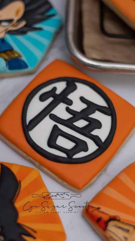 Dragon Ball Z custom sugar cookies Dragon Ball Z Cookies Decorated, Dragon Ball Z Cookies, Dragon Ball Wedding, Dragon Ball Z Party Ideas, Dragon Ball Z Birthday Party, Sugar Cookies Birthday, Dragonball Z Cake, Sailor Moon Wedding, Gamer Wedding