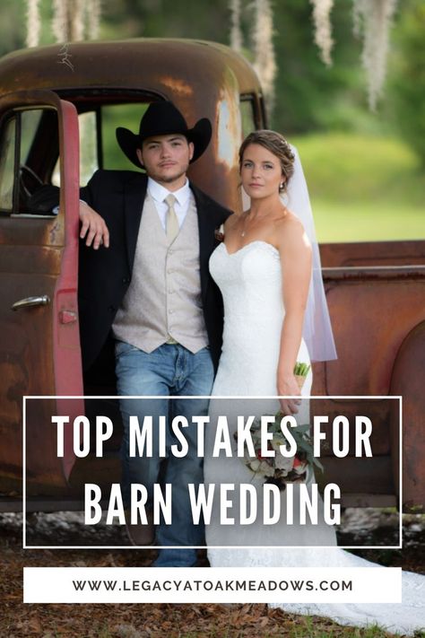 Wedding Mistakes, Florida Wedding, Barn Wedding, Wedding Venue, Farm Wedding Venue, Florida Wedding Venue, Florida Wedding Ideas, Outdoor Wedding, Wedding Inspiration, Destination Wedding Ideas, Aesthetic Wedding, Rustic Wedding, Boho Wedding Ideas! Barn Venues Wedding, Barn Wedding Dress The Bride, Pasture Wedding Ideas, Barnyard Wedding Ideas, Barn Wedding Photo Ideas, Pasture Wedding, Wedding Ideas Aesthetic, Backyard Farm Wedding, Tractor Wedding