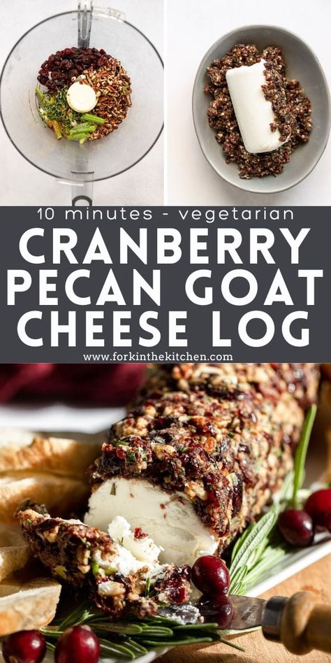 Make your own cranberry goat cheese log at home with simple ingredients in just 10 minutes! Rolled in a mixture of dried cranberries, pecans, green onion, and cinnamon, the pairing with tangy goat cheese is the perfect combination! You'll love this easy, make-ahead appetizer! Popcorn Recipes Savory, Cranberry Goat Cheese, Goat Cheese Log, Cranberry Appetizer, Fall Charcuterie, Traditional Thanksgiving Recipes, Vegetable Appetizers, Cheese Log, Make Ahead Appetizers