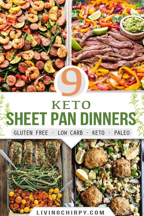 9 Quick, easy and delicious sheet pan dinner recipes. Perfect for a keto, paleo, low-carb or gluten-free meal plan. For a healthy meal in a flash, whip up these simple recipes on a busy weekday. #easyketo #easyrecipe #recips #keto #detodiet #lowcarb #lowcarbrecipes #easydinnerrecipes #sheetpanrecipes #onepanmeals #quickrecipes #healthyfood #healthyrecipes Keto Sheet Pan Dinners, Pan Dinner Recipes, Keto Sheet Pan, Gluten Free Meal Plan, Healthy Low Carb Dinners, Easy Sheet Pan Dinners, Sheet Pan Dinners Recipes, Easy Recipes For Beginners, Pan Dinners