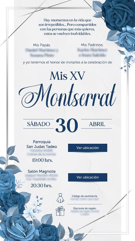 Invitación digital, consiste en una imagen estática con botones que direccionan a google maps para llegar a la ceremonia y recepción (formato .pdf). 

Incluye boleto digital para el control de acceso. Google Maps, Map, Birthday