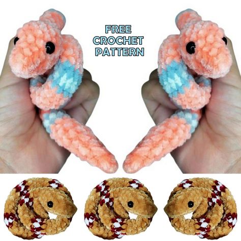 Amigurumi Snake Toy Free Crochet Pattern - Amigurumi Small Snake Crochet Pattern Free, Easy Crochet Snake Pattern Free, Amigurumi Snake, Toys Quotes, Crochet Toys Free Patterns, Crochet Toys Free, Easy Crochet Animals, Crochet Animal Amigurumi, Quick Crochet Patterns