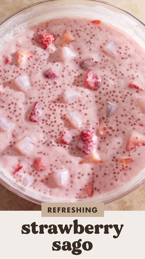 Strawberry Sago, Coconut Milk Tapioca, Sago Recipes, Coconut Jelly, Tapioca Pudding, Thyme Recipes, Random Recipes, Strawberry Jelly, Tapioca Pearls