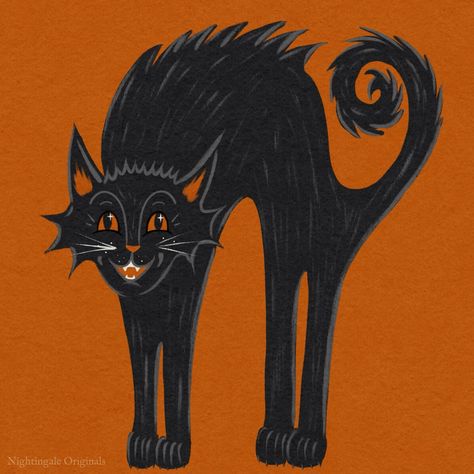 Day 13: Black Cat 🐈‍⬛ I just adore vintage scaredy cat Halloween decorations and wanted to try my hand at illustrating my own version 🖤 • For the #superradhalloweenchallenge 🎃 #blackcat #scaredycat #retrohalloween #drawlloween Cat Halloween Decorations, Scaredy Cat, Red Y, Adored Vintage, Cat Halloween, Retro Halloween, Halloween Cat, Black Cat, Halloween Decorations