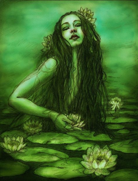 water nymph by AvantFae Water Nymph, Slavic Mythology, Water Spirit, Water Nymphs, Mermaids And Mermen, Mermaid Art, Sirens, Lily Pads, In Water