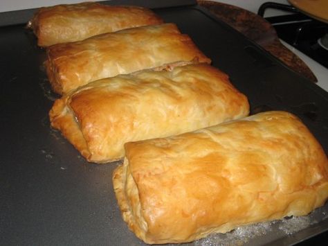 Salmon in Pastry Salmon In Pastry, Salmon And Goat Cheese, Salmon Goat Cheese, Salmon In Puff Pastry, Salmon Ideas, Philo Dough, Salmon En Croute, Salmon Wellington, Puffed Pastry