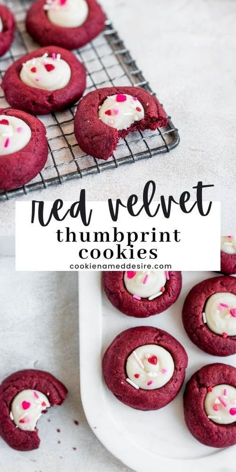 Red Velvet Cream Cheese Thumbprint Cookies, Cream Cheese Thumbprint Cookies, Cheese Thumbprint Cookies, Red Velvet Bundt Cake, All Things Red, Red Velvet Desserts, Cookie Dough Frosting, Meringue Frosting, Popular Dessert