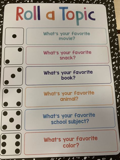 Get To Know You Activity Elementary, Roll The Dice Game For Kids, Roll A Topic, Ice Breakers For Kids, Speaking Activities English, Social Emotional Activities, English Teaching Materials, Substitute Teaching, Icebreaker Activities