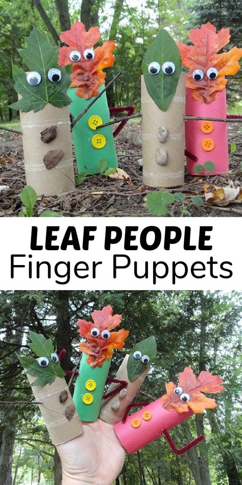 These fun toilet paper roll leaf people are perfect for outdoor fun through spring, summer, and fall. Toilet Paper Trees, Leaf People, People Puppets, Fun Toilet, Free Craft Supplies, Forest School Activities, Creative Kids Crafts, Puppet Crafts, Puppet Making