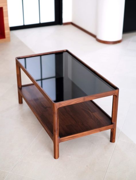 Center Table Living Room Glass, Wooden Coffee Table With Glass Top, Wood Home Decor Ideas, Glass Wood Table, Centre Tables, Round Center Table, Rectangle Coffee Table Wood, Coffee Table Glass, Center Table Living Room