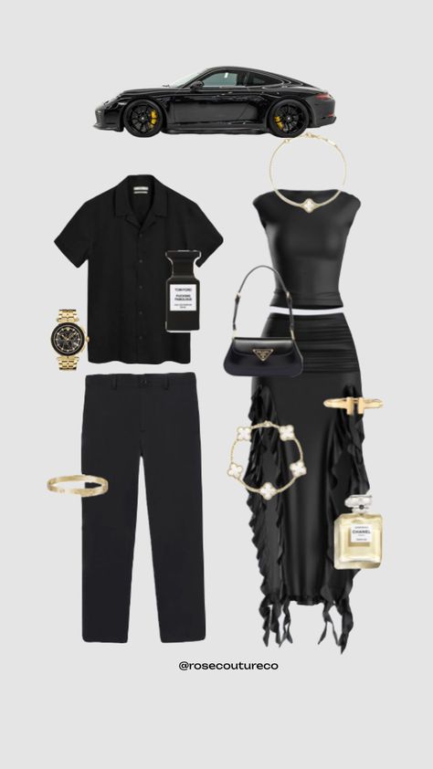 @rosecoutureco Black Outfits For Couples, Outfits For Couples, Masc Fashion, Me And Bae, Black Outfits, Matching Couple Outfits, All Black Everything, Fashion Couple, Couple Outfits