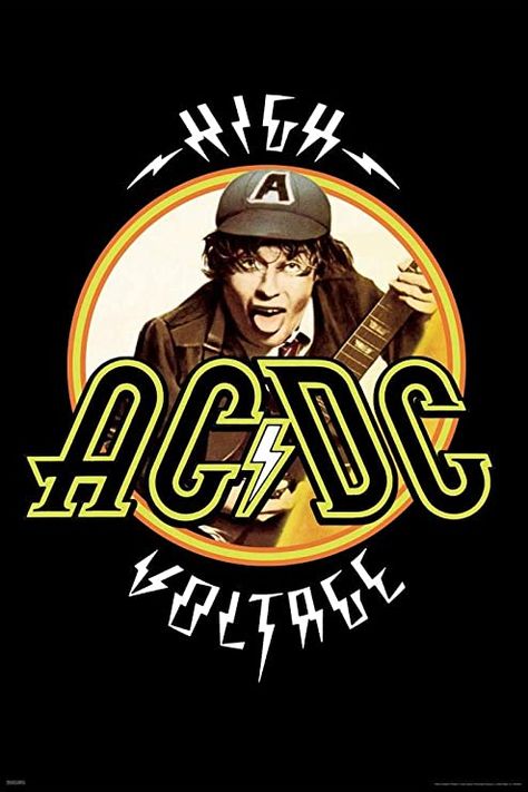 Rock Artwork, Living Room Cartoon, Ac Dc Band, Office Poster, Cool Wall Art, Band Music, Retro Theme, High Voltage, Fashion Poster