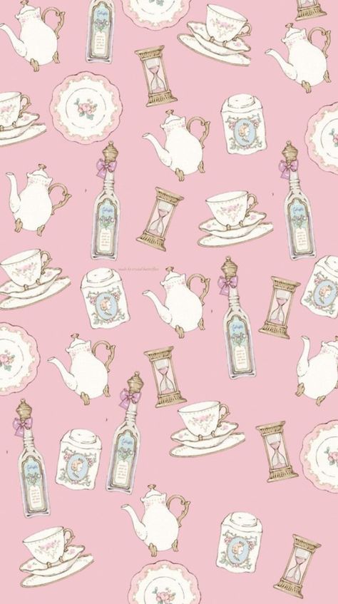 Pink Paris Art, Lila Wallpaper, Kira Imai, Cake Wallpaper, Tea Wallpaper, Alice In Wonderland Aesthetic, Victorian Wallpaper, Chic Wallpaper, Rabbit Pattern