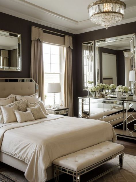 Channel your inner Gatsby with an art deco-inspired bedroom. Incorporate a mirrored dresser, geometric patterns in the bedding, and dont forget to add a touch of glamour with a chandelier or vintage-inspired light fixtures. Fall Bedroom Ideas, Mirrored Dresser, Cozy Fall Bedroom, Inspired Bedroom, Fall Bedroom, Gatsby Style, Luxurious Bedroom, Dream House Rooms, Style Bedroom