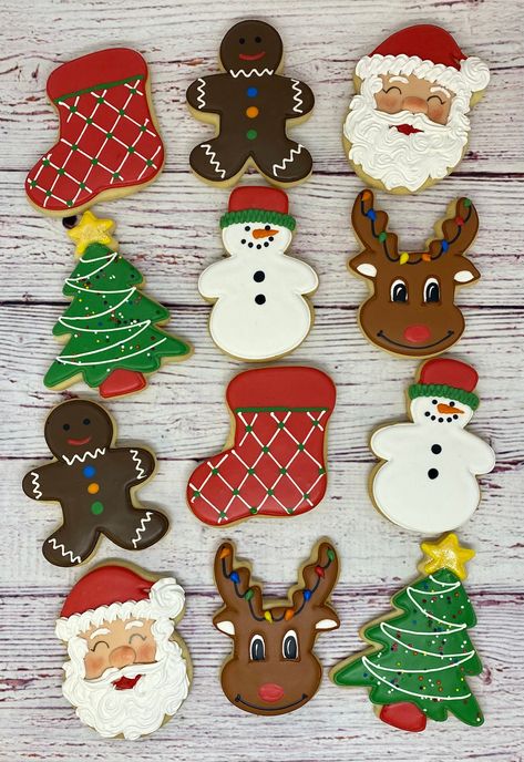 Santa Cookies Decorated, Christmas Cookies Santa, Decorated Christmas Cookies, Favor Cookies, Christmas Cookies Packaging, Christmas Cutout Cookies, Christmas Sugar Cookies Decorated, Frosted Cookies, Cookies Holiday