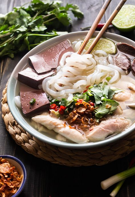 I can never pass a homey noodle soup with incredible texture. This is my family's weekend go-to recipe that still gets me excited after nearly 30 years! #banhcanh #chicken #asianfood #vietnamesefood #noodlesoup #tapioca #tapiocanoodles #noodles Banh Canh, Vietnamese Grilled Pork, Steamed Pork, Vietnamese Chicken, Vietnamese Pork, Noodle Recipe, Grilled Pork Chops, Mustard Greens, Grilled Pork