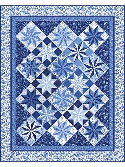 Porcelain Prisms Stars Quilt Kit Blue And White Quilts, Bed Quilt Patterns, Stars Quilt Pattern, History Of Quilting, Stars Quilt, Two Color Quilts, White Quilts, Cottage Quilt, Blue Quilt