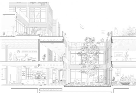 Structuralism, Social Housing Architecture, Landscape Design Drawings, Architecture Drawing Plan, Perspective Drawing Architecture, University Architecture, Architecture Concept Diagram, Architecture Graphics, Architectural Section